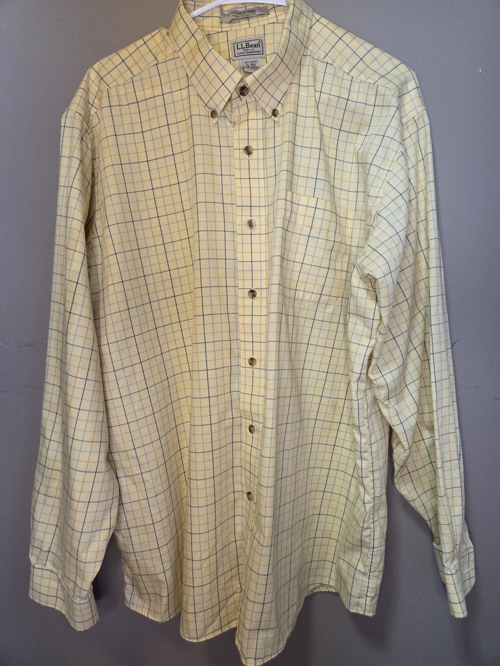 L.L.Bean Men’s XL Wrinkle Free Traditional Fit Yellow Plaid Button Down Shirt